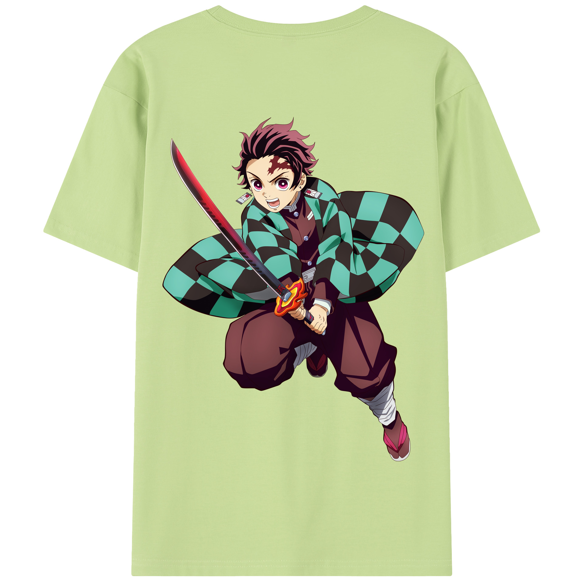 （画像用） 鬼滅の刃 竈門 炭治郎／かまど たんじろう Kamado Tanjirou 綿100％半袖Tシャツ（背面プリント）